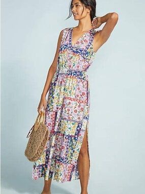 Anthropologie Patchwork Jumpsuit Slit Legs Size Medium
